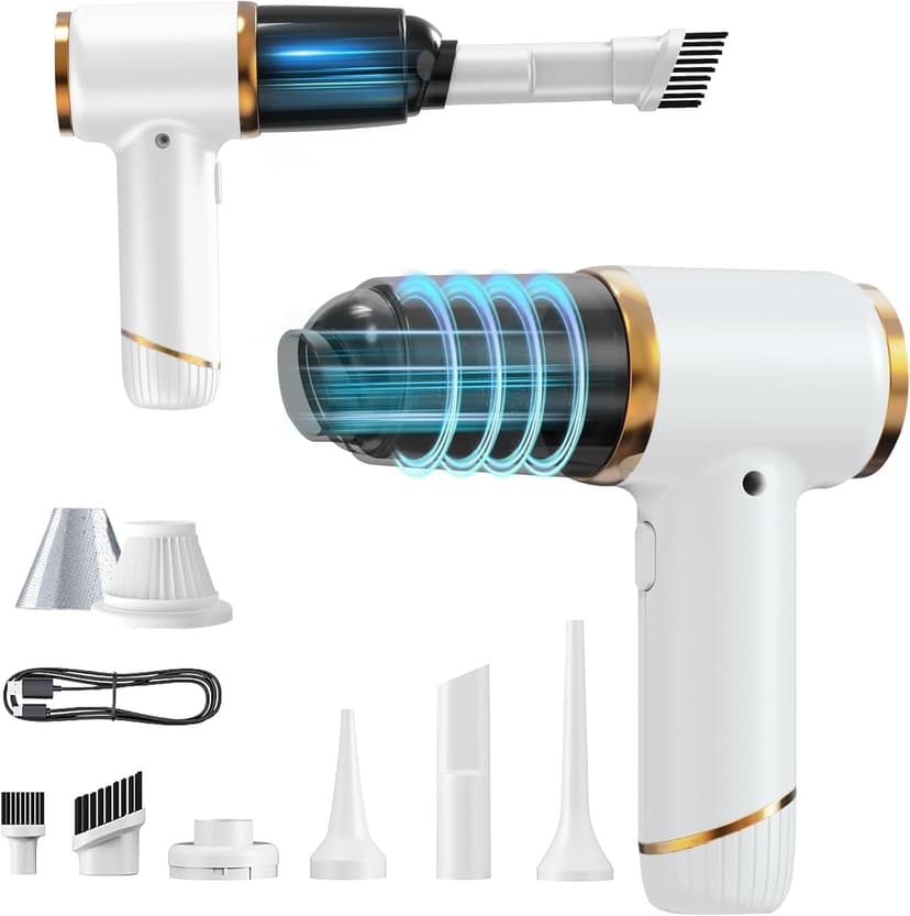 Handheld Vacuum Cleaner 15000PA Car Vacuum, 6 in 1 Portable Cordless Vacuum Cleaner Set, USB Rechargeable. White