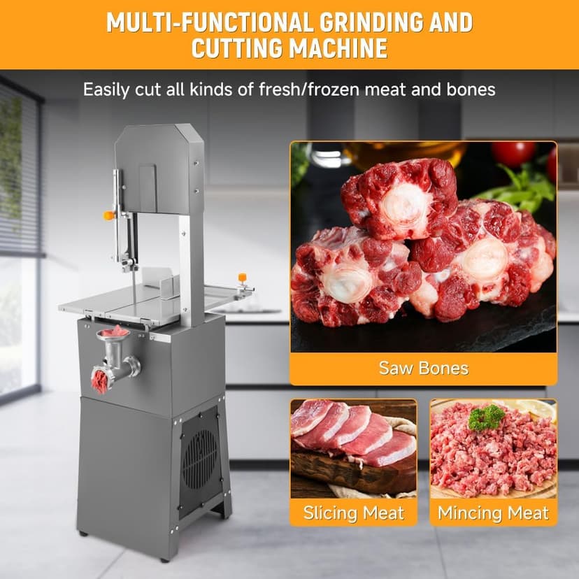 Hoteche 10-Inch Commercial Electric Meat Bandsaw - 550W, 9.5" Cutting Depth, 10" Cutting Width Ideal for Meat, Bone, and Frozen Food Processing
