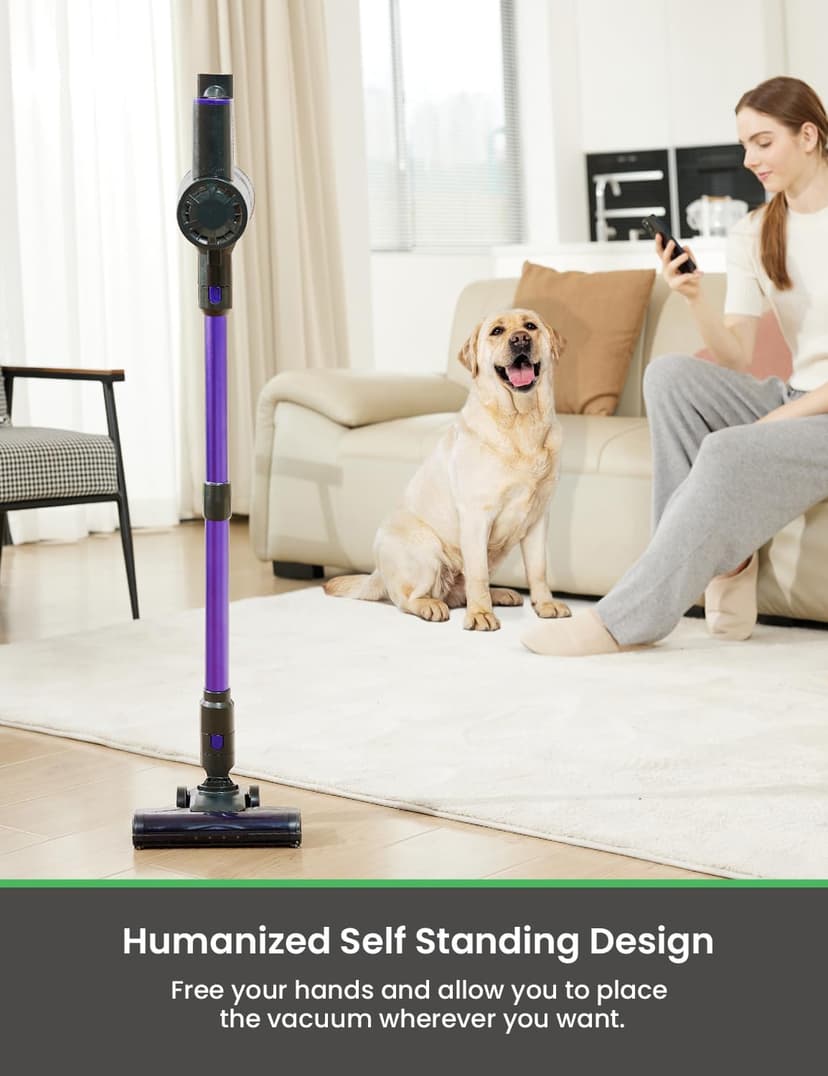 V8PRO Cordless Vacuum Cleaner for Home - 25Kpa Stick Vacuum with Self Standing Design, Max 35Min Runtime, 6 in 1 Lightweight Vacuum for Hardwood Floors and Carpet Pet Hair Car (Purple)
