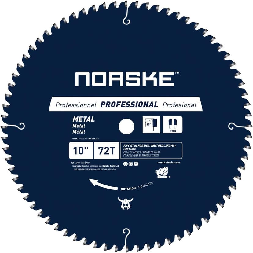 Norske Tools NCSBP216 10 inch 72T Metal Cutting Saw Blade For Steel Roofing, Metal Siding, Steel Pipe, Steel Studs & More 5/8 inch Bore