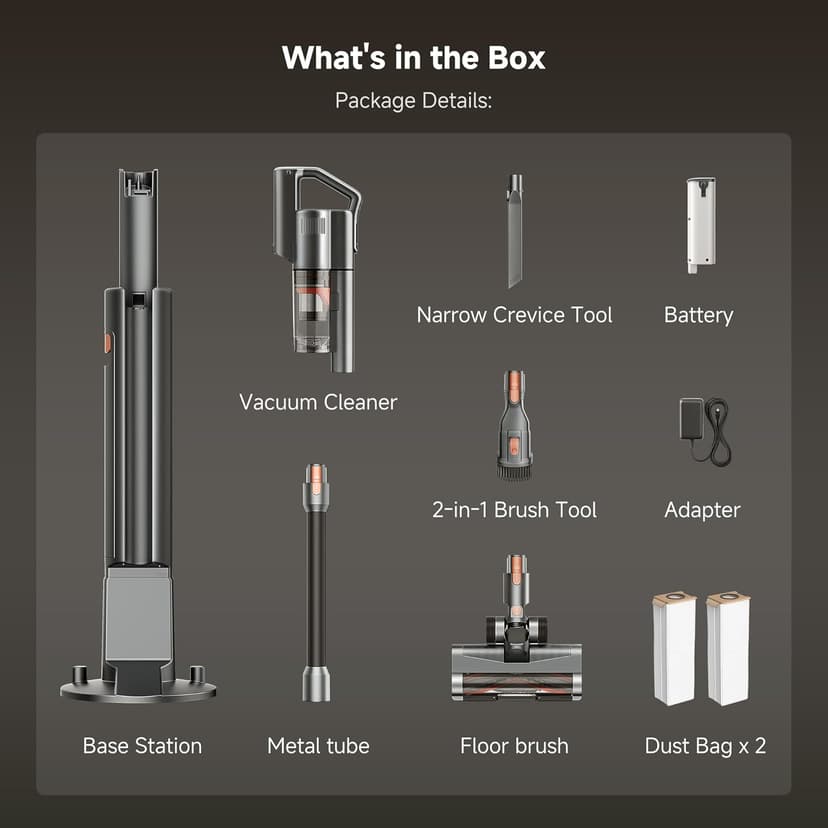 uwant V500 Cordless Vacuum Cleaner with Auto Empty&Auto Dust Scrap System, 7-Layer HEPA Filtration, Anti-Tangle Brush, Stick Vacuum for Pet Hair, Hard Floors, Carpet