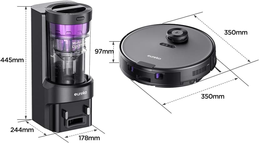 Eureka Robot Vacuum with Bagless Self Emptying Station, Robotic Vacuum Cleaner, 45-Day Capacity, 3000Pa Suction, LiDAR Navigation, NER E10s BK
