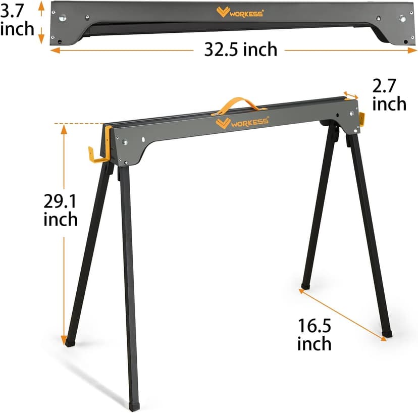 Saw Horses 2 Pack, Heavy Duty Folding Portable Saw Horses Table 2200 Lbs Load Capacity with 2x4 Support Legs, Fast Open Legs and Easy Grip Handle for Woodworking.