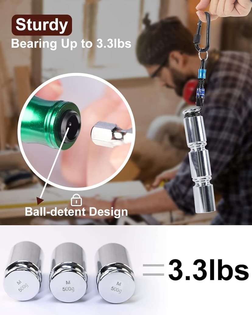 Push to Unlock,Katerk 6pcs 1/4 inch Hex Shank Aluminum Alloy Screwdriver Bit Holder Light-Weight Quick-Change Extension Bar Keychain Drill Screw Adapter Portable,Black Carabiner,Tool Gifts for Men
