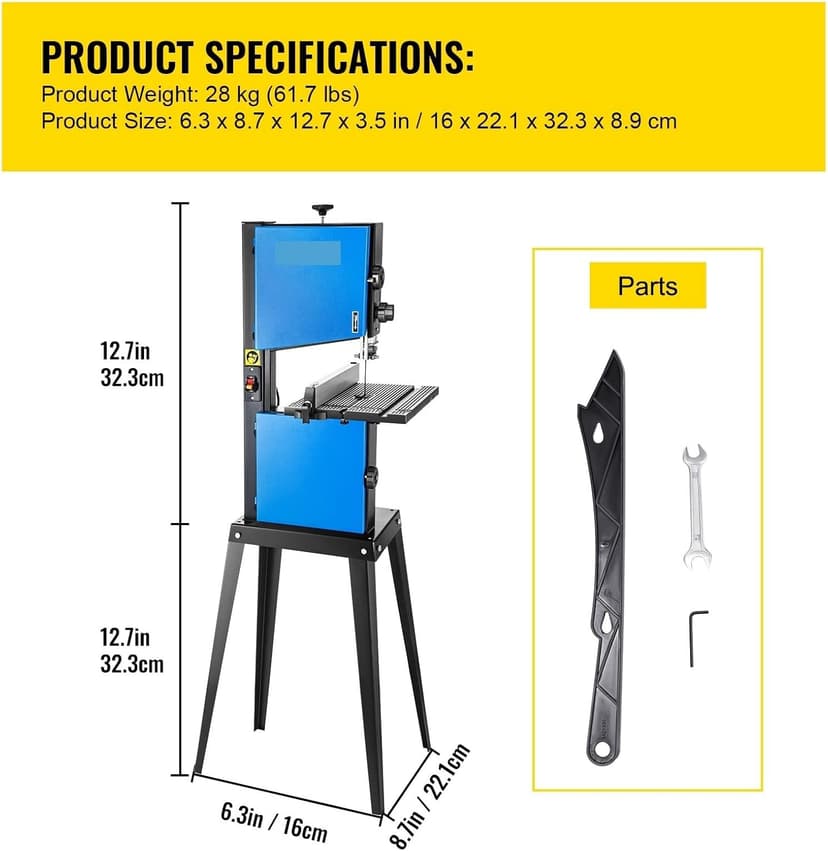 370W Benchtop Bandsaw with Dust Port 10in Width Cutting Wood 1700RPM Woodworking Band Sawing Machine DIY Tilt Table Blade