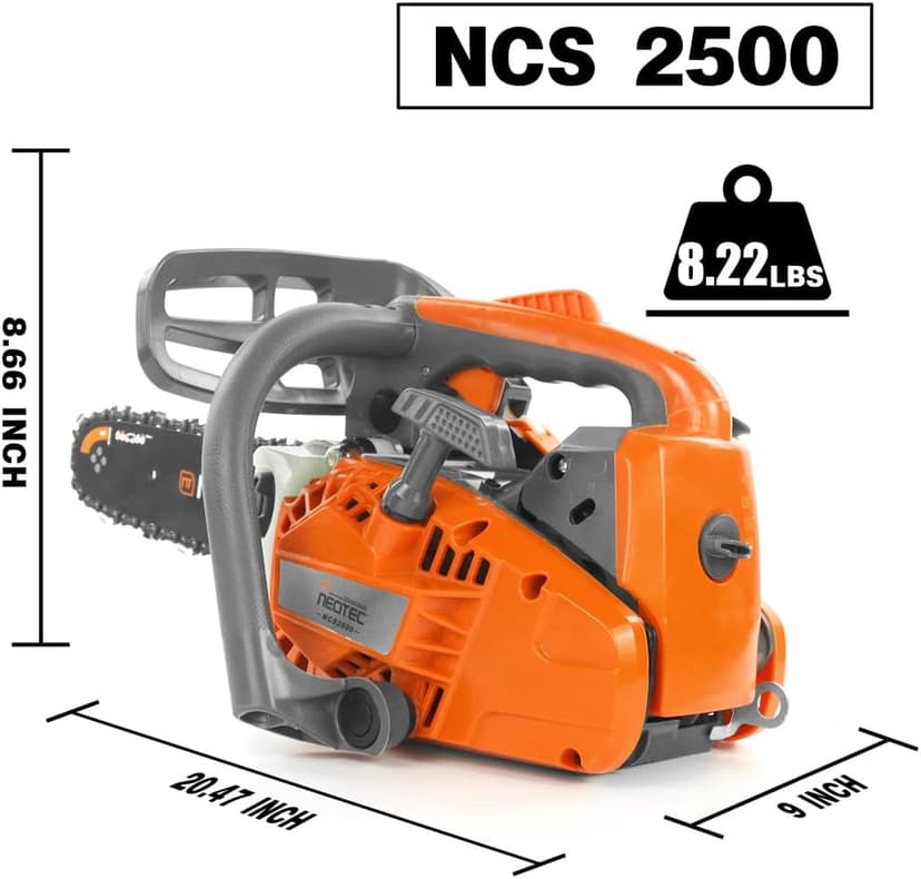 NEO-TEC 12'' Top Handle Gas Chainsaw,2-Stroke 25.4cc Portable Chain Saws for Trees Gas Powered Wood Cutting