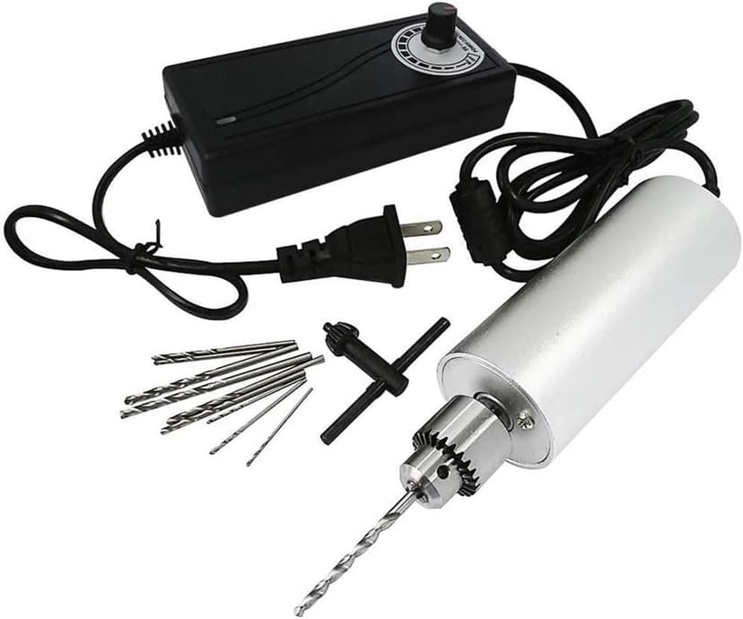 Yakamoz 0.3mm - 4mm Adjustable Micro Mini Electric Hand Drill Aluminum Portable Handheld Drill for DIY PCB with 5A DC5V-12V Power Supply Control | 10pcs Micro Drill Bits Included