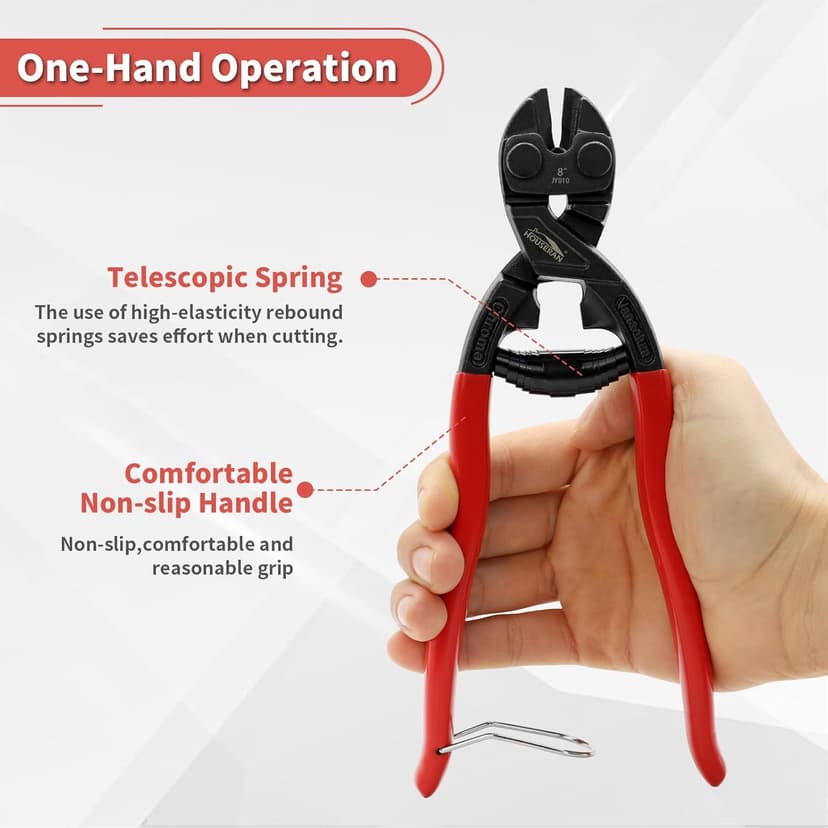 8 Inch Mini Bolt Cutters, Compact Bolt Cutter with Recess and Spring, Small Bolt Cutters, CR-V Steel Blade for Wires, Cables, Rivets, Chains, Screws, Bolts