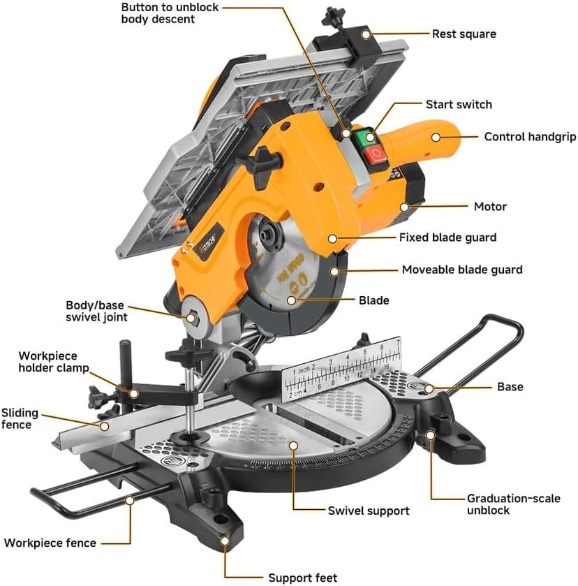 Hoteche 8-1/4-Inch 2-in-1 Compound Miter Saw & Table Saw – 10A Dual-Function Power Tool for Wood and Metal Precision Cutting