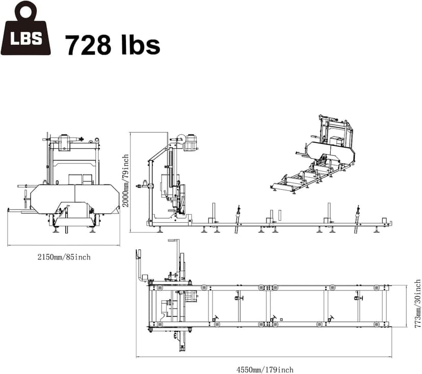 26" inch Portable Sawmill,420cc 15HP E-Start Gasoline Engine, 22" Board Width,13' Track Length, Model SM-26