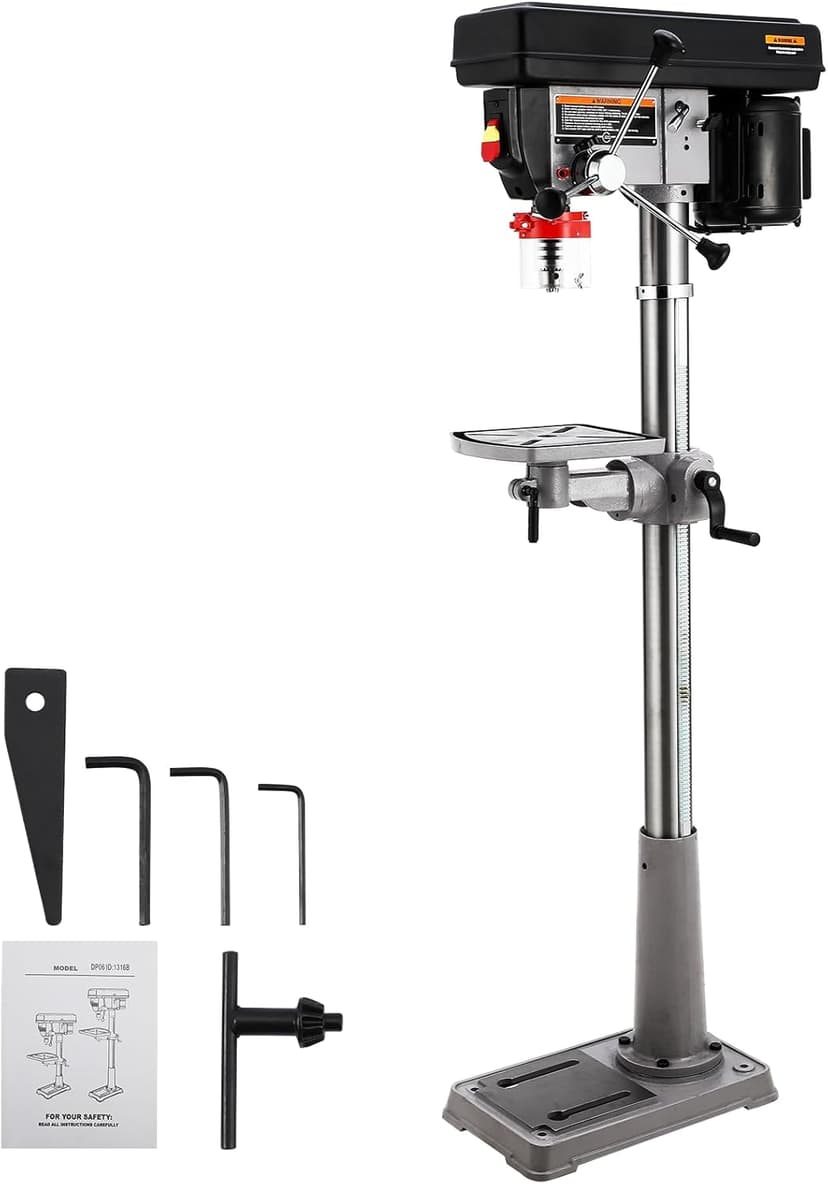 13 in Floor Drill Press, 7.5 Amp 120V, 288-3084 RPM Variable Speed Cast Iron Bench Drill Press, 0-45°Tilting Worktable, Tabletop Drilling Machine for Wood Metal
