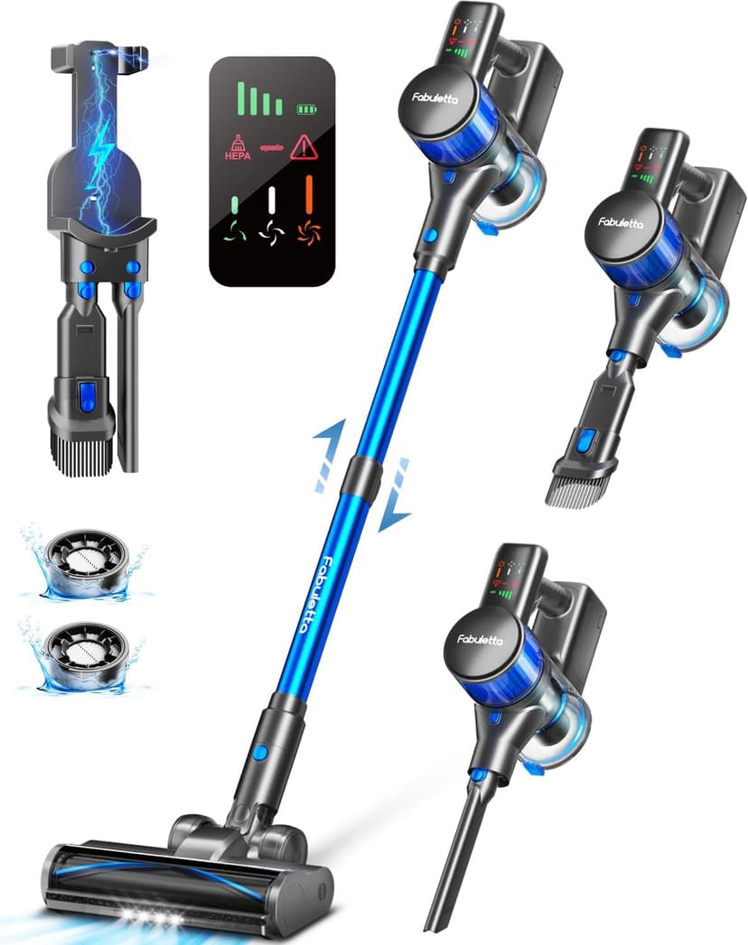 FABULETTA Cordless Vacuum Cleaner, Lightweight Vacuum Cleaners for Home with 500W Brushless Motor, Rechargeable Stick Vacuum Up to 55 Mins Runtime, Great for Pet Hair, Carpet, Hard Floor, Deep Blue
