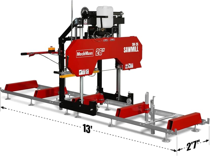 26" inch Portable Sawmill,420cc 15HP E-Start Gasoline Engine, 22" Board Width,13' Track Length, Model SM-26