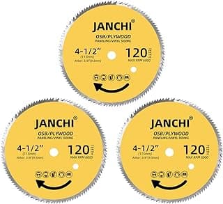 3Pack 4-1/2 Inch 120T Circular Saw Blade 3/8 Inch (9.5mm) Arbor, Plywood, OSB, Paneling and Vinyl Siding Fast and Smooth Cutting Saw Blade