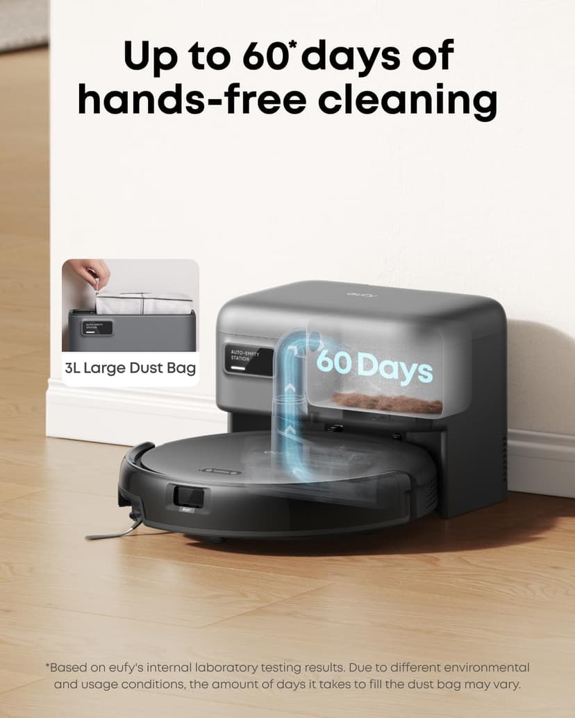 eufy Robot Vacuum C10 with Self Emptying Station, Up to 60 Days Hands Free Cleaning, Edge Expansion Brush, 4000Pa Powerful Suction, 2.85-Inch Ultra-Slim Body, Smart Mapping, Lidar Navigation