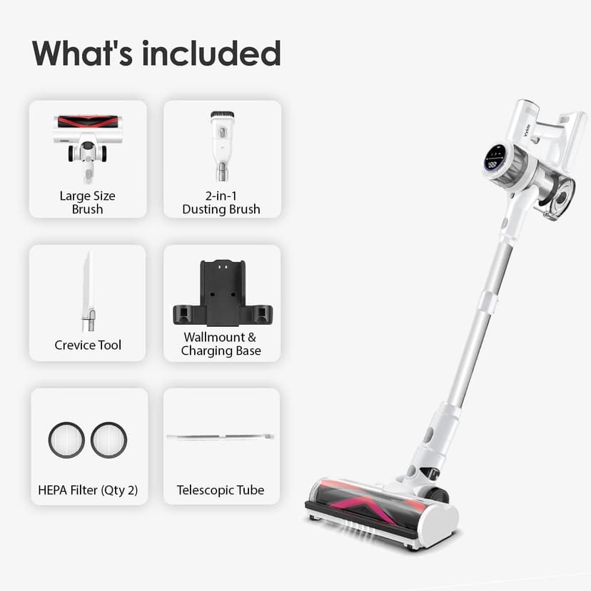 Cordless Vacuum Cleaner, 600W 55Kpa 70Mins Stick Vacuum Cleaners for Home, AUTO Dust Detection/LED Touch Display, Rechargeable Wall Mount, Wireless Handheld Vacuum for Pet Hair/Carpet/Hard Floor