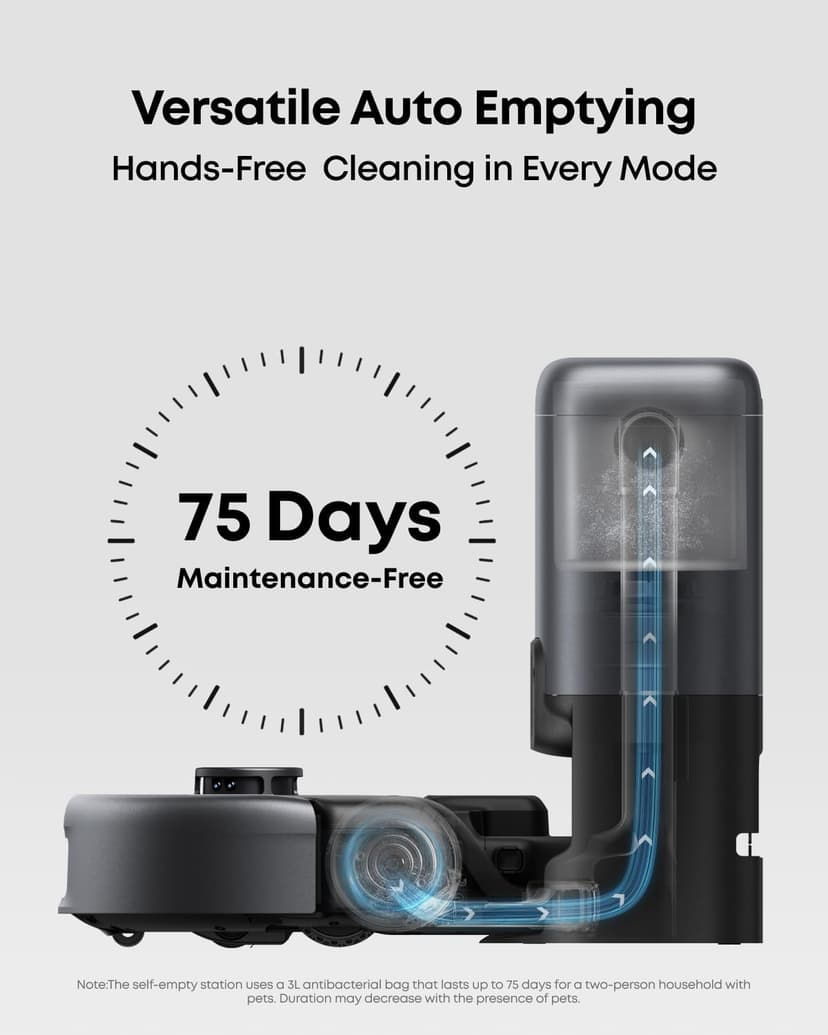 eufy Robot Vacuum 3-in-1 E20,with Versatile Stick and Handheld Vacuum Cleaner Combo,Self Emptying Up to 75 Days,Max 30,000Pa,Smart Obstacle Avoidance,Pro-Detangle,Perfect for Carpet,Crevices,Stairs