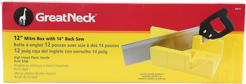 GreatNeck BSB14 Mitre Box and Saw Set, 12 Inch Mitre Box with 14 Inch Back Saw, Precision Cuts for Trim and Molding, Woodworking and Beveled Corner Cuts