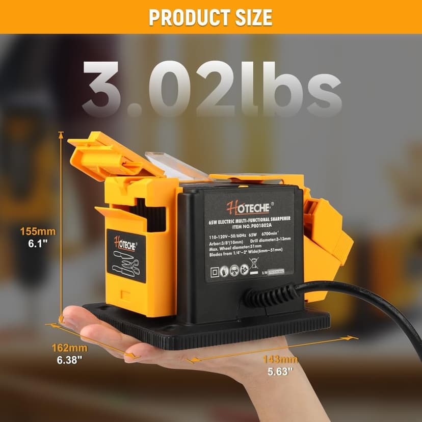 Hoteche 3-in-1 Electric Multi-Functional Sharpener 65W Universal Sharpening Station Grinding Machine for Knives, Drills, Chisels, and Scissors