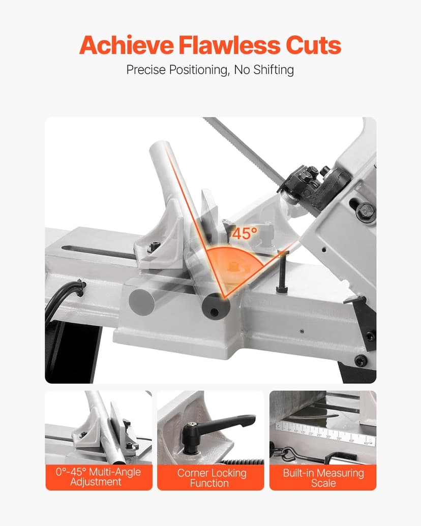 VEVOR Metal Horizontal Band Saw, 4 x 6 in Rectangular Cutting Capacity, 110V, 550W, 0-45 Angle Adjustment, Variable Speed, for Metal, Wood, and Plastic