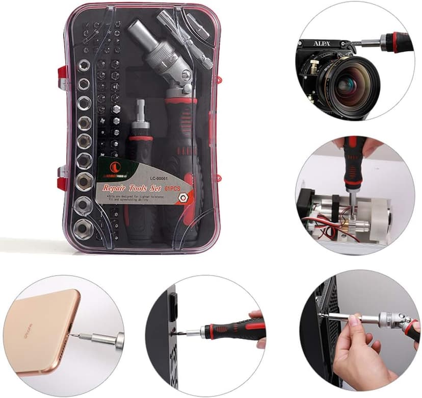 61 in 1 Ratcheting Screwdriver Set, Magnetic Screwdriver Bit Set with Rotatable Ratchet Handles, Sockets & Bits, Household Repair Tool Kits for Computers, Electronic Devices, Furniture