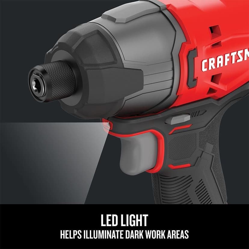 CRAFTSMAN 20V MAX Impact Driver Kit, 1/4 Inch, 2,800 RPM, LED Work light, Battery and Charger Included (CMCF800C1)