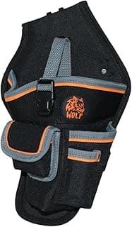 WOLF WTH2107 8 Pocket Heavy-Duty 1680D Ballistic Drill Pouch Bag w/Strap | 3’’ Belt Tunnel Loop & Clip | Battery & Impact Style Drill| Durable Lightweight | Contractor Electrician Maintenance Handyman