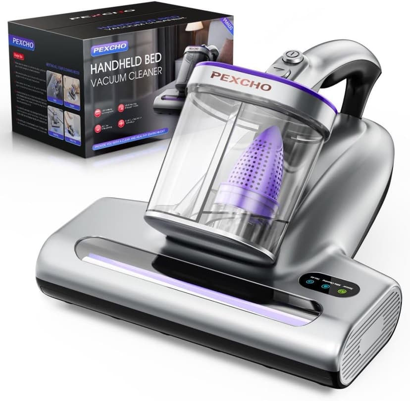 PM600 Mattress Vacuum Cleaner with UV-C Light,15kPa Suction 500W Powerful Handheld Vacuums with HEPA Filter,Clean Up Dust for Bed,Pet Hairs,Baby Crib,Couch,Sofa,Carpets