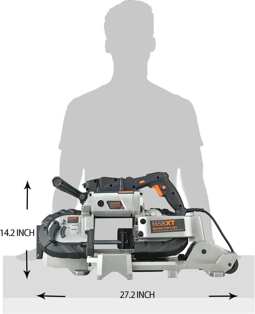 MAXXT Band Saw with Lightweight Aluminum Base, 10 Amp 5 Inch Deep Cut Bandsaw, Variable Speed Handheld Automatic Multipurpose Cut with Carrying Wheels Portable Metal Saw, Band Saws for Metal Wood