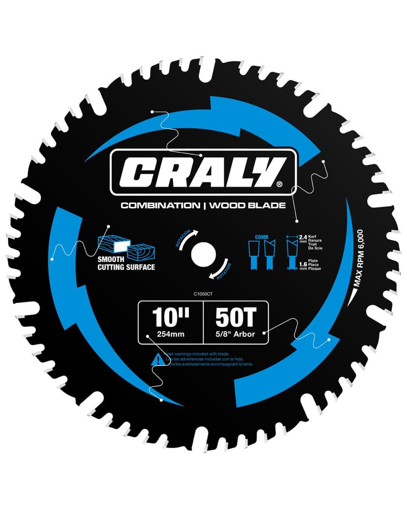 CRALY 10 Inch 50 Teeth Combination Saw Blade, 5/8 Inch Arbor Carbide Tipped Circular Saw Blade, Thin Kerf, Black Ice Coating, for Cutting Wood & Wood Composites with Table Saw, Miter Saw(C1050CT)