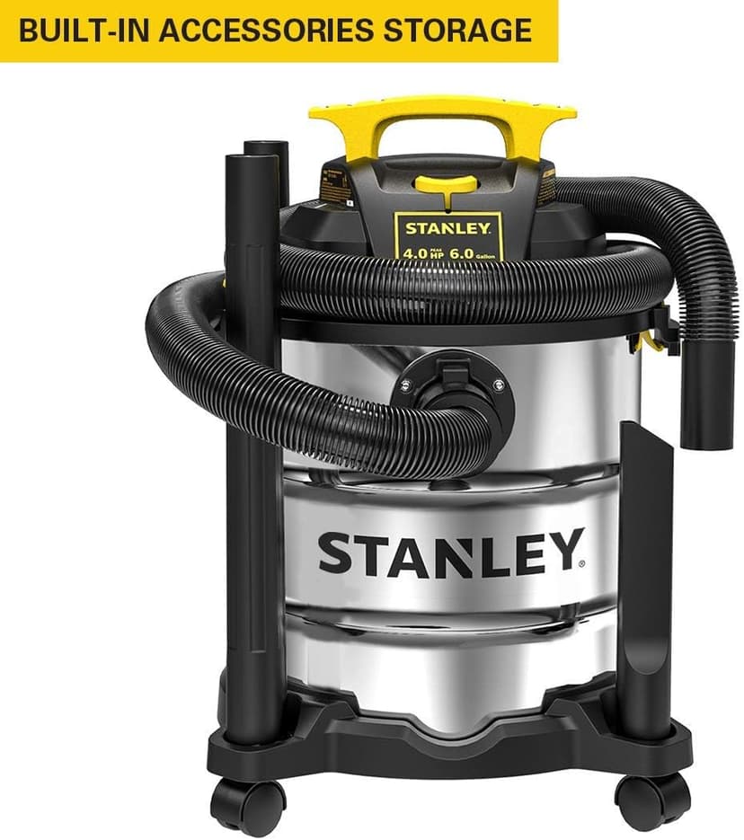 STANLEY SL18116 Wet/Dry Vacuum, 6 Gallon, 4 Horsepower, Stainless Steel Tank, 4.0 HP, Silver+Yellow