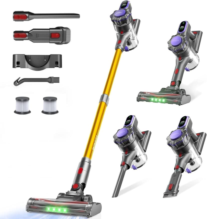 MONSGA Cordless Vacuum Cleaner, 45KPa 400W Stick Vacuum for Home, 50Mins Anti-Tangled Vacuum Cleaner with Charging Dock, Light-Weighted Handheld Vacuum for Pet Hair/Carpet/Floor, LED Display, MV3
