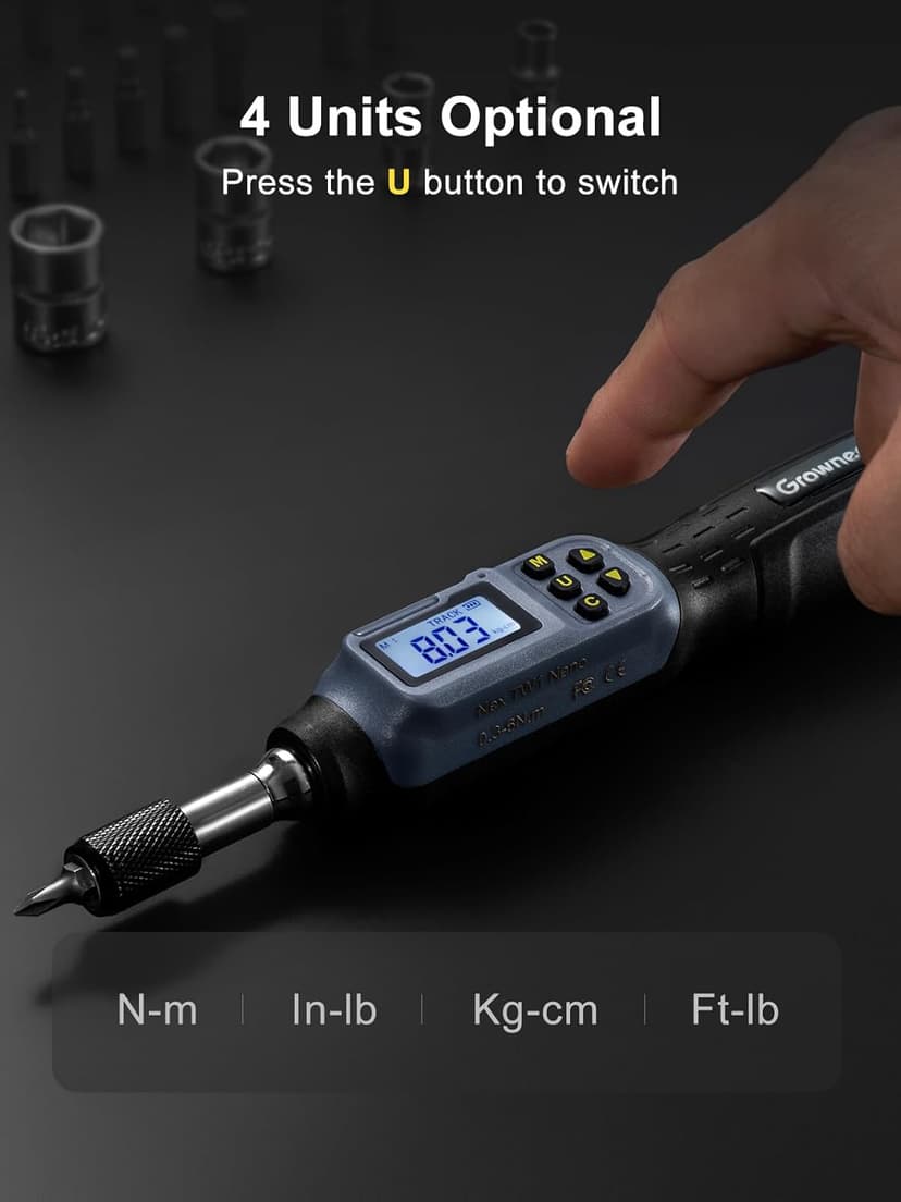 GROWNEER Digital Torque Screwdriver, 2.66-53.1 In-lbs/0.3-6 Nm, 1/4'' Drive Inch Pound Torque Screwdriver Electrician with Buzzer & LED Indicator, 27 In 1 Torque Wrench Screwdriver Set