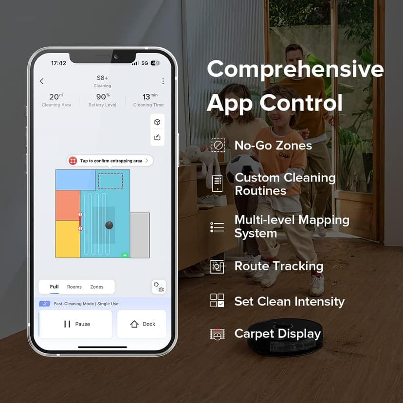 roborock S8+ Robot Vacuum, Sonic Mop with Self-Empty Dock, Stores up to 60-Days of Dust, Auto Lifting Mop, Ultrasonic Carpet Detection, 6000Pa Suction, Black