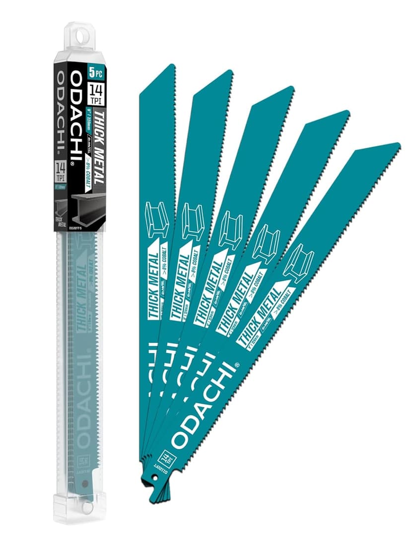 ODACHI Heavy Metal Cutting Reciprocating Saw Blades 9 Inch 14TPI Sawzall Blades for Pipe, Sheet, Rebar, Bi-Metal Sabre Saw Blades High Wear Resistance for Cutting 5 Pack