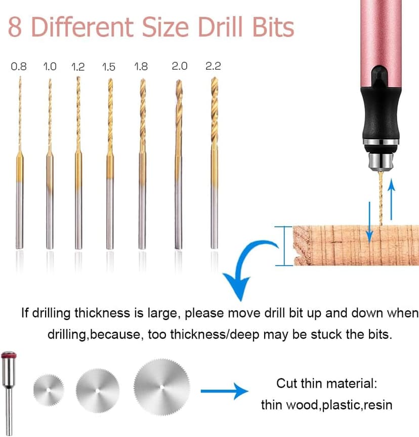 3-Speed Cordless Mini Drill Pen With 8 Small Drill Bits,Rechargeable Electric Hand Drill Pin Vise,Resin Drill Set For Jewelry Making,Resin,Plastic,Wood,Keychains DIY (PINK)