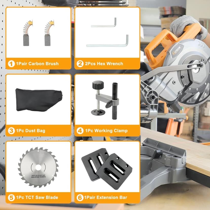 Hoteche 8-1/4-Inch Miter Saw 12.5A Sliding Compound Single Bevel Chop Saw with Laser and Blade for Wood and Metal Working