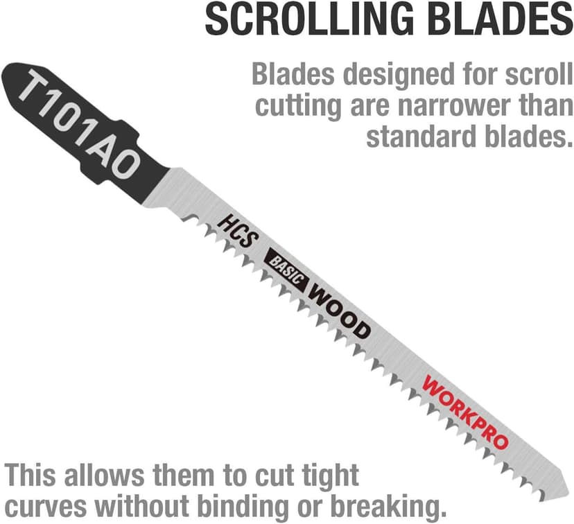 WORKPRO 25-Piece T-Shank Jig Saw Blade Set with Storage Case, Made with HCS/HSS/BIM, Assorted Blades for Wood, Plastic and Metal Cutting