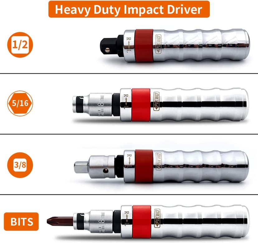 Hand Manual Reversible 35PCS Master 1/2-inch 3/8-inch Impact Driver Set Extractor- Impact Screwdriver S2 Steel Disengage Rusted Fasteners or Frozen Bolts