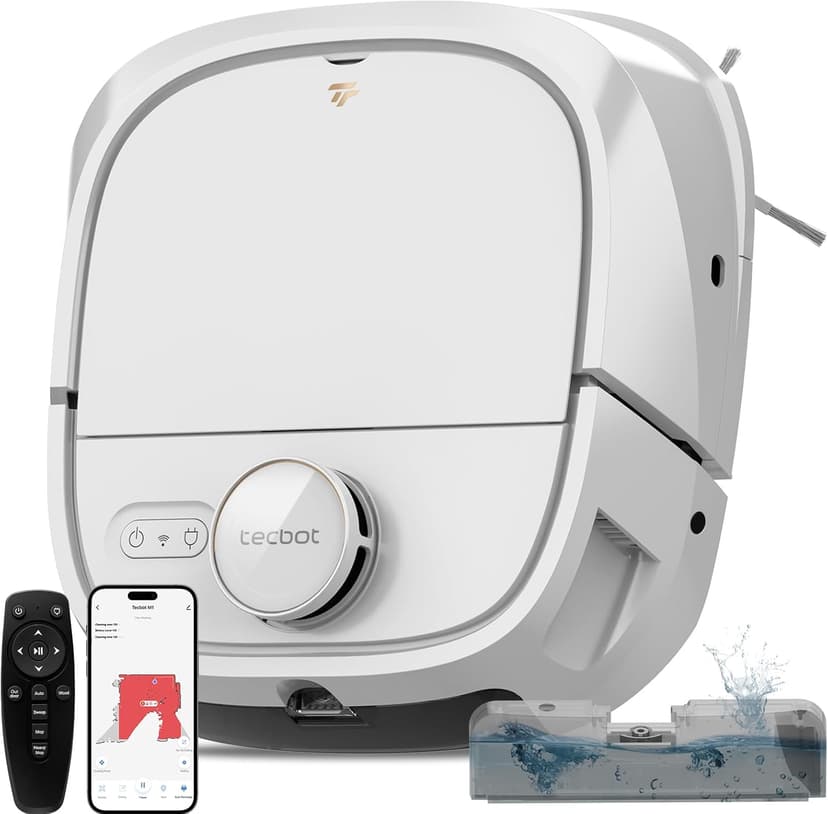 TECBOT M1 Pro Robot Vacuum and Mop - LiDAR Robotic Vacuums Cleaner for Home with Pet Hair, Carpet, Hardwood Floors, Auto Smart Mopping, Self Cleaning, Avoids Obstacles, Voice Control, White