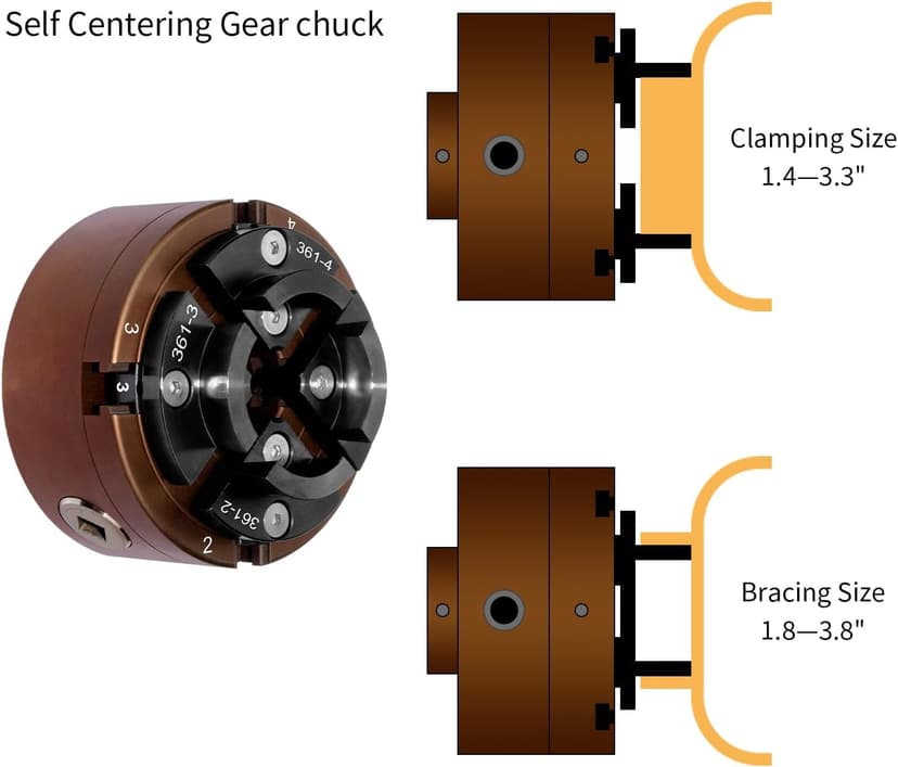 4 Inch Wood Lathe Chuck Set 1"X8TPI Thread & 3/4"X16TPI Adapter, Self-Centering 4 Jaw Wood Turning Chuck