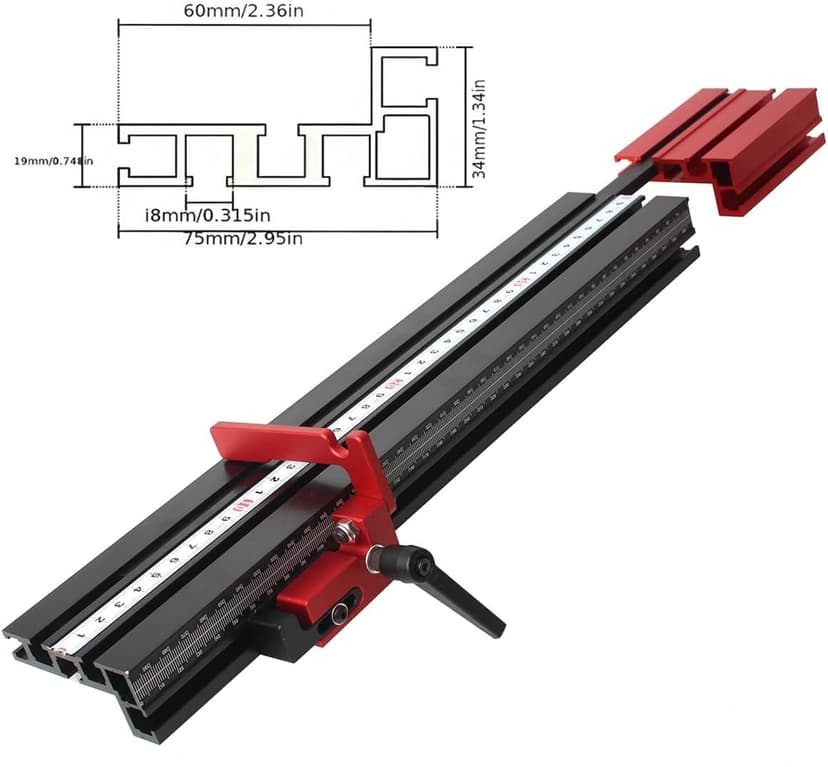 Miter Saw Fence for Woodworking Accessories, 75 T-Track Table Fence System with Laser Measure - Fits Portable Table Saws, Band Saws and Cabinet Saws (Fence Only)