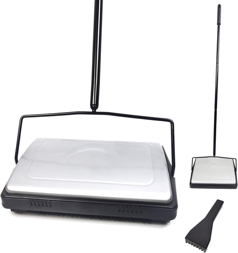 EZ SPARES Quiet Carpet Sweeper,Floor Sweeper with Pig-Bristles,Suitable for Carpet Cleaning Power,Roller Brush Strong,Bristle Sweeper,Great for House,Office,Kitchen,Carpet(Silver)