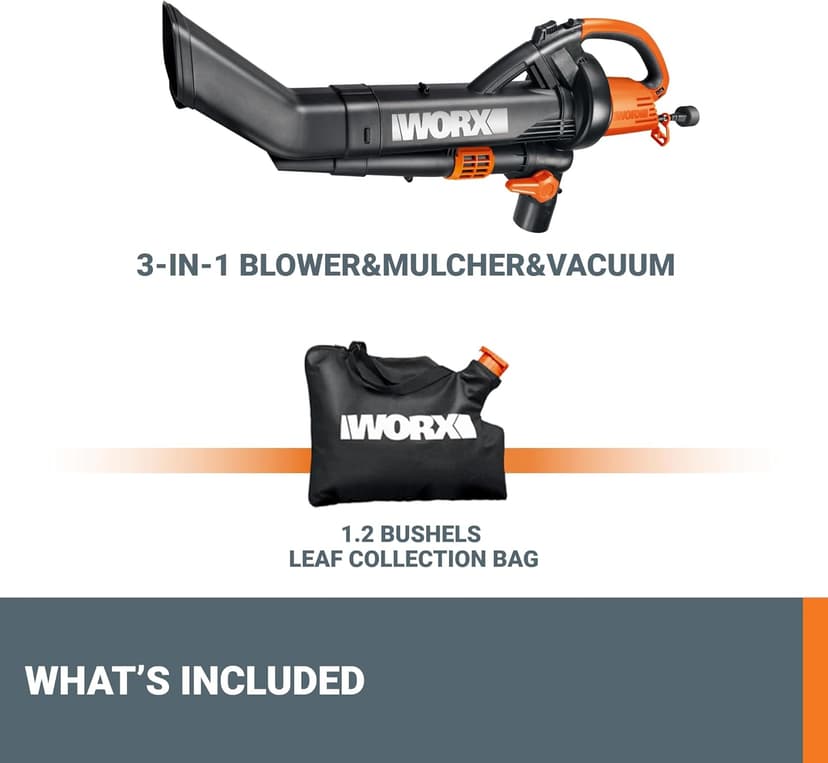 WORX WG509 12 Amp Trivac, 3 in 1 Electric Leaf Blower, Leaf Vacuum & Leaf Mulcher for Lawn Care