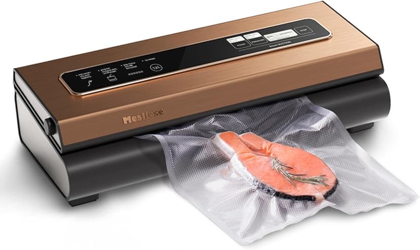 Vacuum Sealer Machine Powerful 90Kpa Precision 6-in-1 Compact Vacuum Food Preservation System Built-in Cutter, 2 Bag Rolls & 5 Pre-cut Bags, Dry&Moist Modes Smart Suction, ETL Listed (Copper)