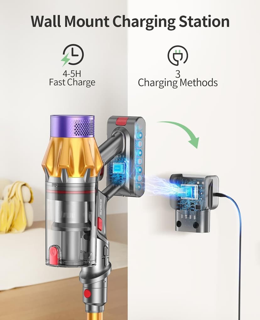 Cordless Vacuum Cleaner, 550W 45KPA 60Mins Cordless Stick Vacuum Cleaner With Touch Screen, Self-Standing,Wall Mount Charging, Handheld Vacuum Cleaners for Home/Pet Hair/Carpets/Hard Floors(X7A)