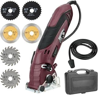 Mini Circular Saw Set, Handheld Circular Saw Corded 3400RMP 400W 110V Max Cutting Depth ½ Inch/12mm w/6 Blades, Multifunction Compact Circular Saw for Wood Drywall Tile Soft Metal PVC Pipe