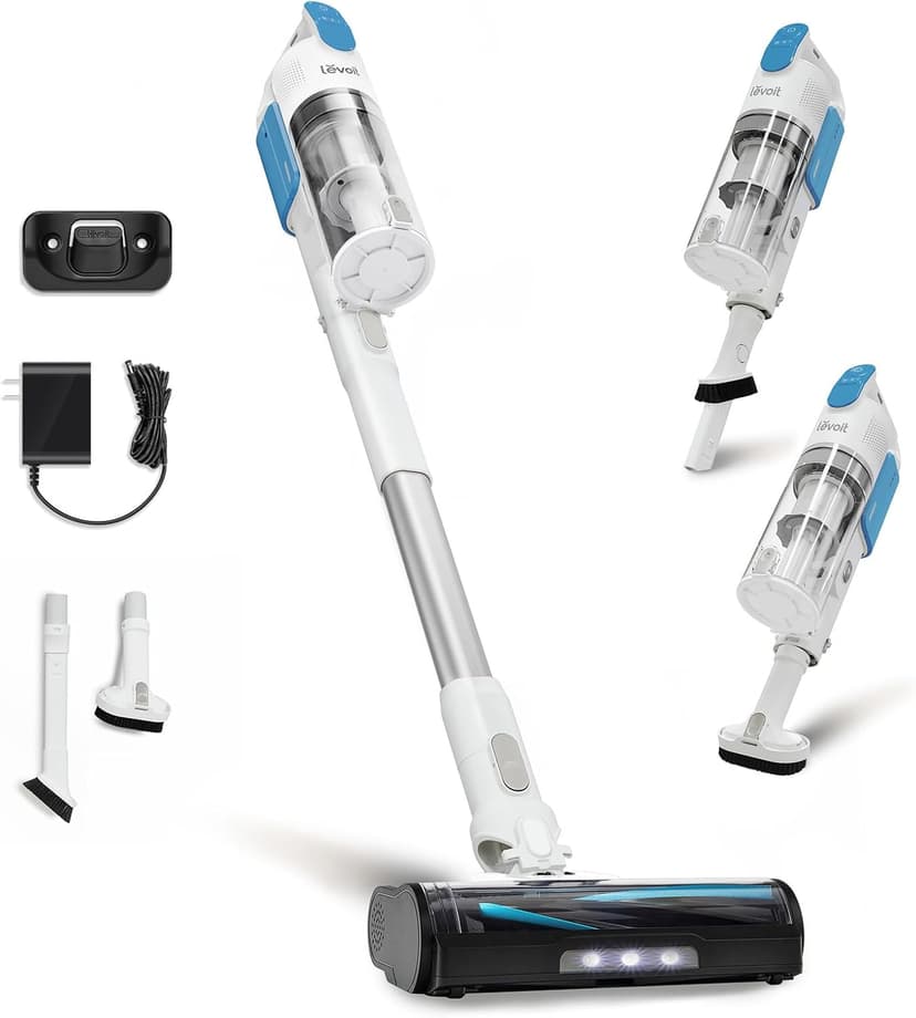LEVOIT Cordless Vacuum Cleaner, Stick Vac with Tangle-Resistant Design, Up to 50 Minutes, Powerful Suction, Rechargeable, Lightweight, and Versatile for Carpet, Hard Floor, Pet Hair, White＆Blue