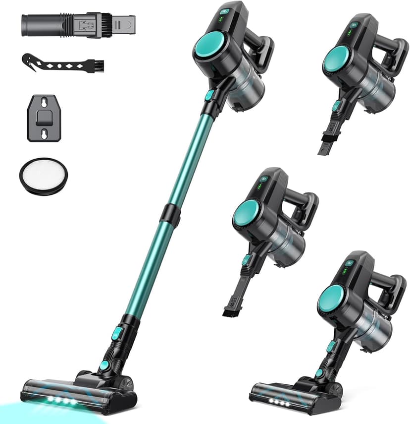 N3T Cordless Vacuum Cleaner,Wireless Stick Vacuum with 40mins Runine,Self-Standing,Anti-Tangle Brush,Rechargeable Lightweight Vacuum Cleaner for Home,Hardwood Floor,Pet Hair, Carpet-Green