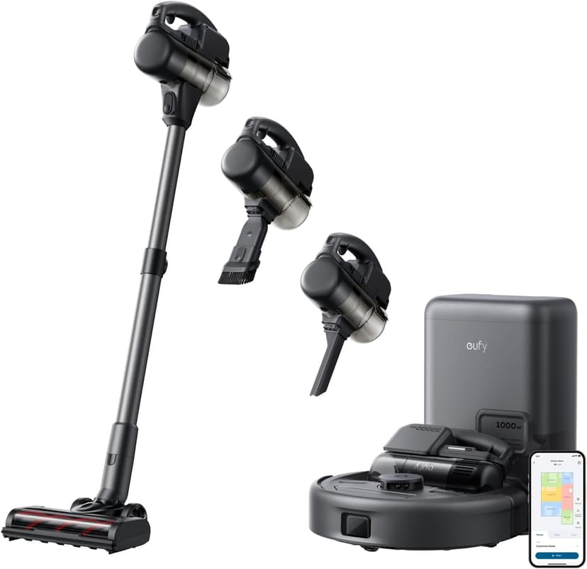 eufy Robot Vacuum 3-in-1 E20,with Versatile Stick and Handheld Vacuum Cleaner Combo,Self Emptying Up to 75 Days,Max 30,000Pa,Smart Obstacle Avoidance,Pro-Detangle,Perfect for Carpet,Crevices,Stairs